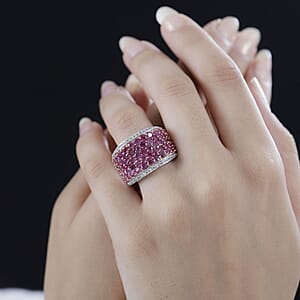 Niassa Ruby (FF) and White Zircon Cluster Ring in 14K RG and Rhodium Over Sterling Silver (Size 8.0) 5.75 ctw