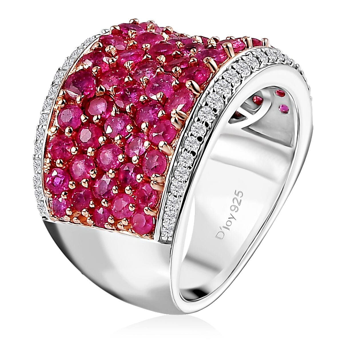 Niassa Ruby (FF) and White Zircon Cluster Ring in 14K RG and Rhodium Over Sterling Silver (Size 8.0) 5.75 ctw image number 3