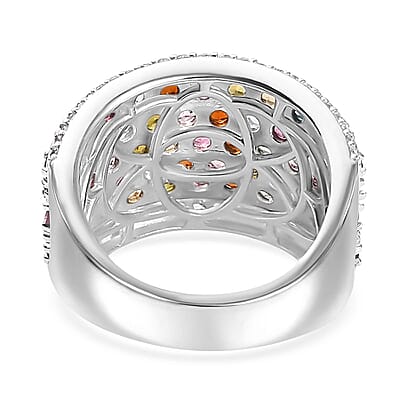 D'Joy Multi-Tourmaline and White Zircon Ring in Rhodium Over Sterling Silver (Size 10.0) 4.20 ctw