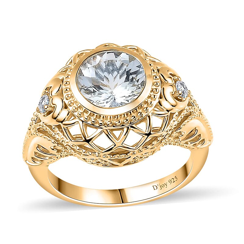 AAA Mangoro Aquamarine and Moissanite Ring in 18K Vermeil Yellow Gold Over Sterling Silver (Size 10.0) 1.75 ctw