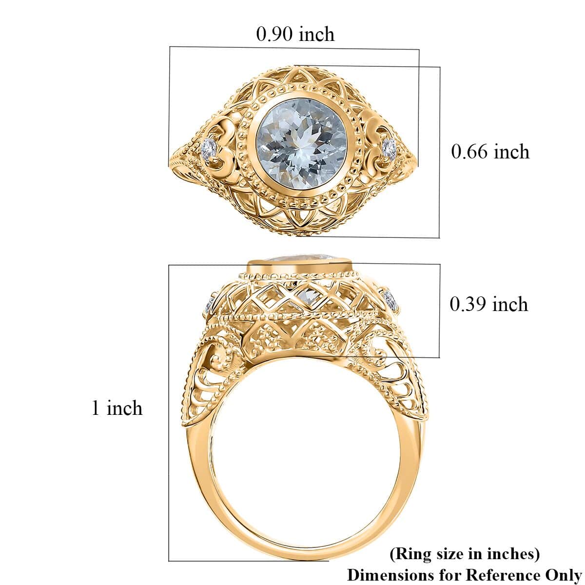 AAA Mangoro Aquamarine and Moissanite Ring in 18K Vermeil Yellow Gold Over Sterling Silver (Size 10.0) 1.75 ctw image number 5