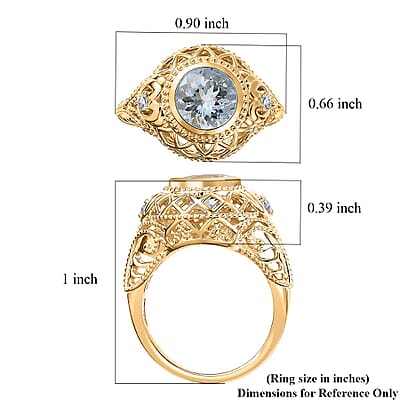 AAA Mangoro Aquamarine and Moissanite Ring in 18K Vermeil Yellow Gold Over Sterling Silver (Size 10.0) 1.75 ctw