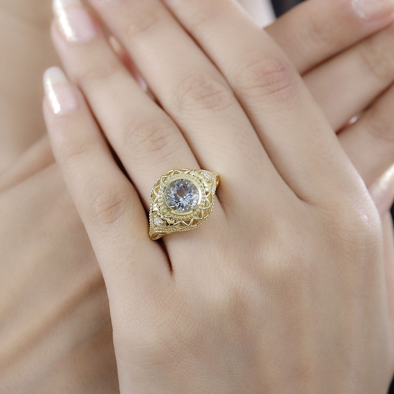 Buy AAA Mangoro Aquamarine and Moissanite Ring in 18K