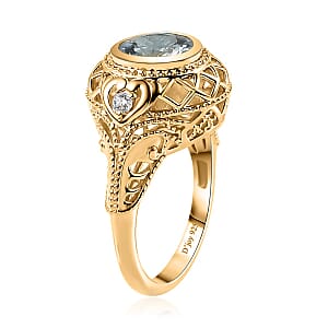D'Joy AAA Mangoro Aquamarine and Moissanite Ring in 18K Vermeil Yellow Gold Over Sterling Silver (Size 8.0) 1.75 ctw