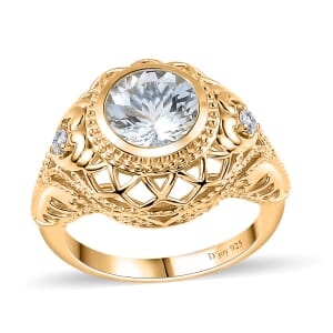 AAA Mangoro Aquamarine and Moissanite Ring in 18K Vermeil Yellow Gold Over Sterling Silver (Size 9.0) 1.75 ctw