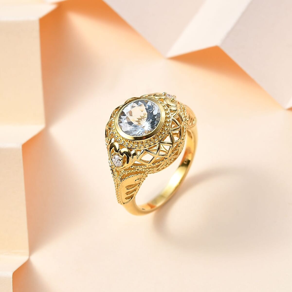 AAA Mangoro Aquamarine and Moissanite Ring in 18K Vermeil Yellow Gold Over Sterling Silver (Size 9.0) 1.75 ctw image number 1