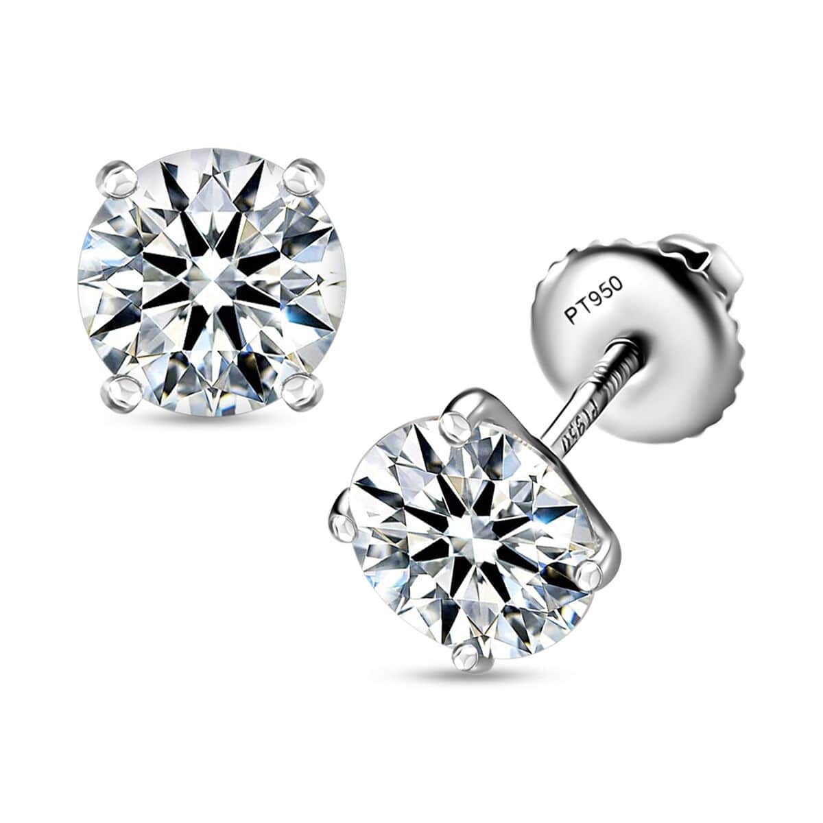 950 Platinum Moissanite Solitaire Stud Earrings 1.90 ctw image number 0