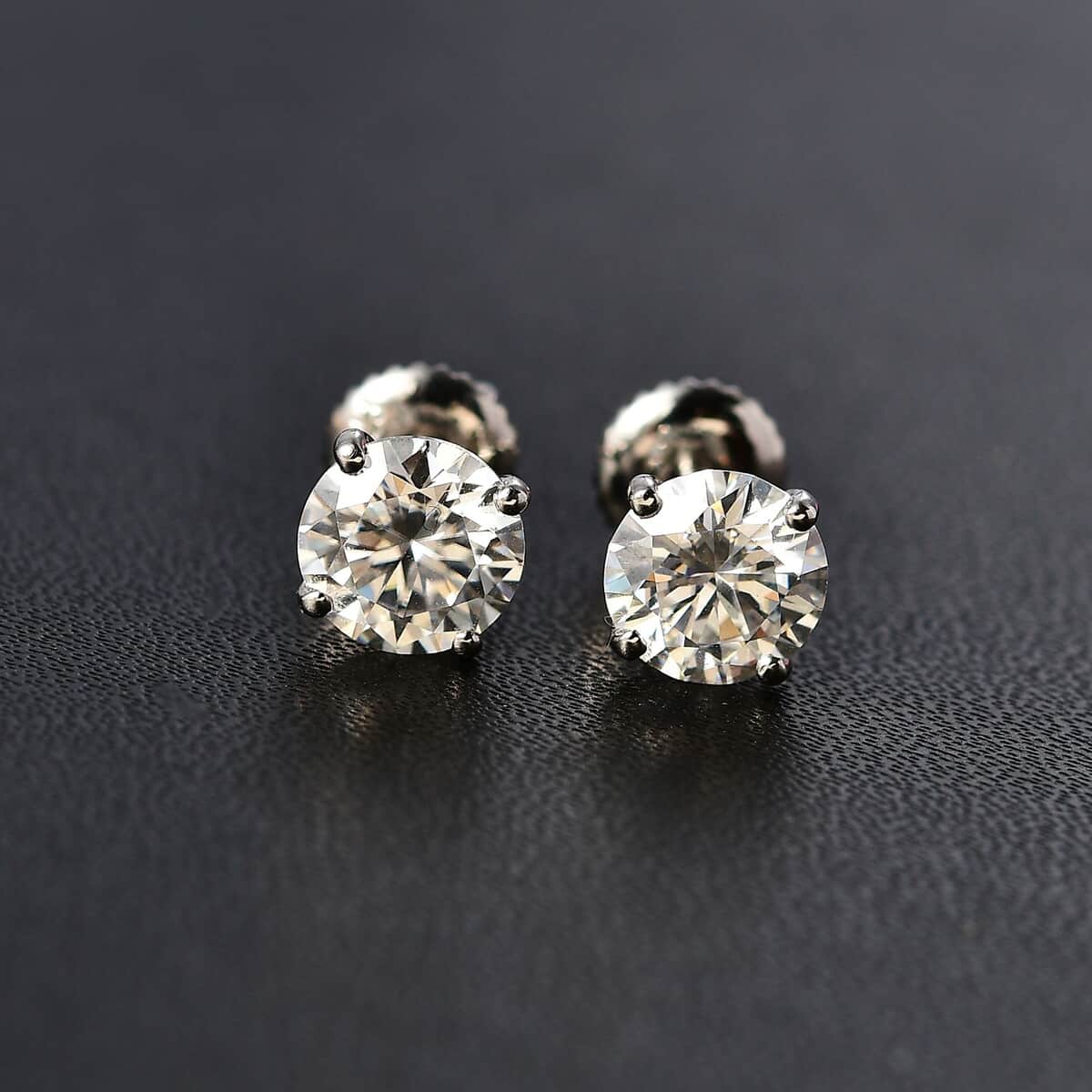 950 Platinum Moissanite Solitaire Stud Earrings 1.90 ctw image number 1