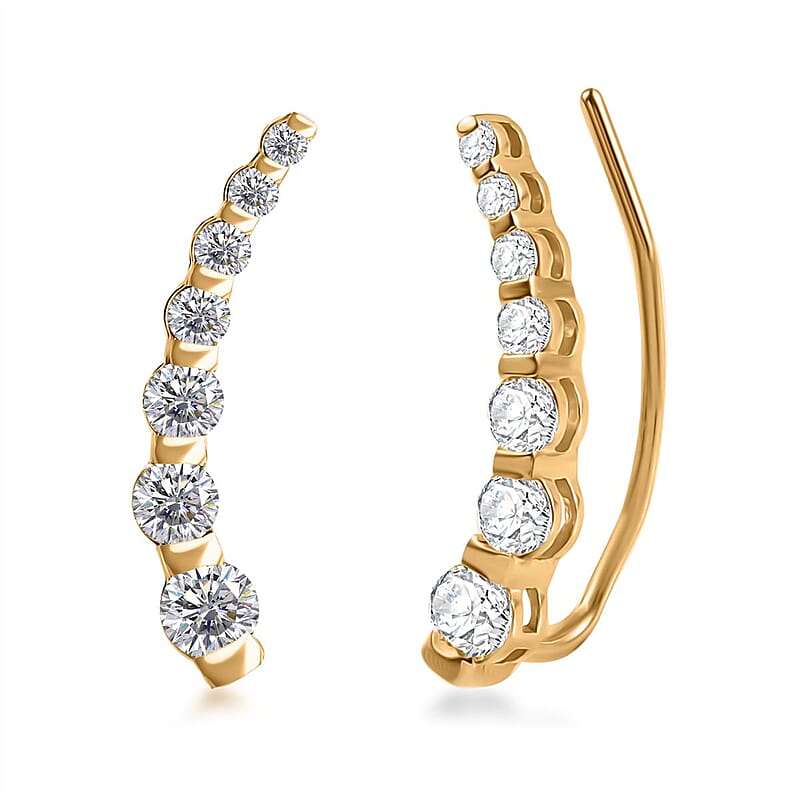 Moissanite Climber Earrings in Vermeil Yellow Gold Over Sterling Silver 1.40 ctw