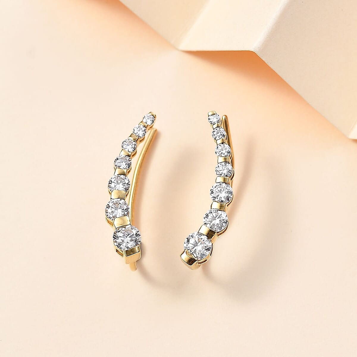Moissanite Climber Earrings in Vermeil Yellow Gold Over Sterling Silver 1.40 ctw image number 1