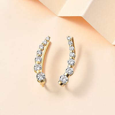 Moissanite Climber Earrings in Vermeil Yellow Gold Over Sterling Silver 1.40 ctw