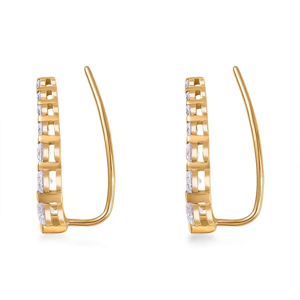Moissanite Climber Earrings in Vermeil Yellow Gold Over Sterling Silver 1.40 ctw