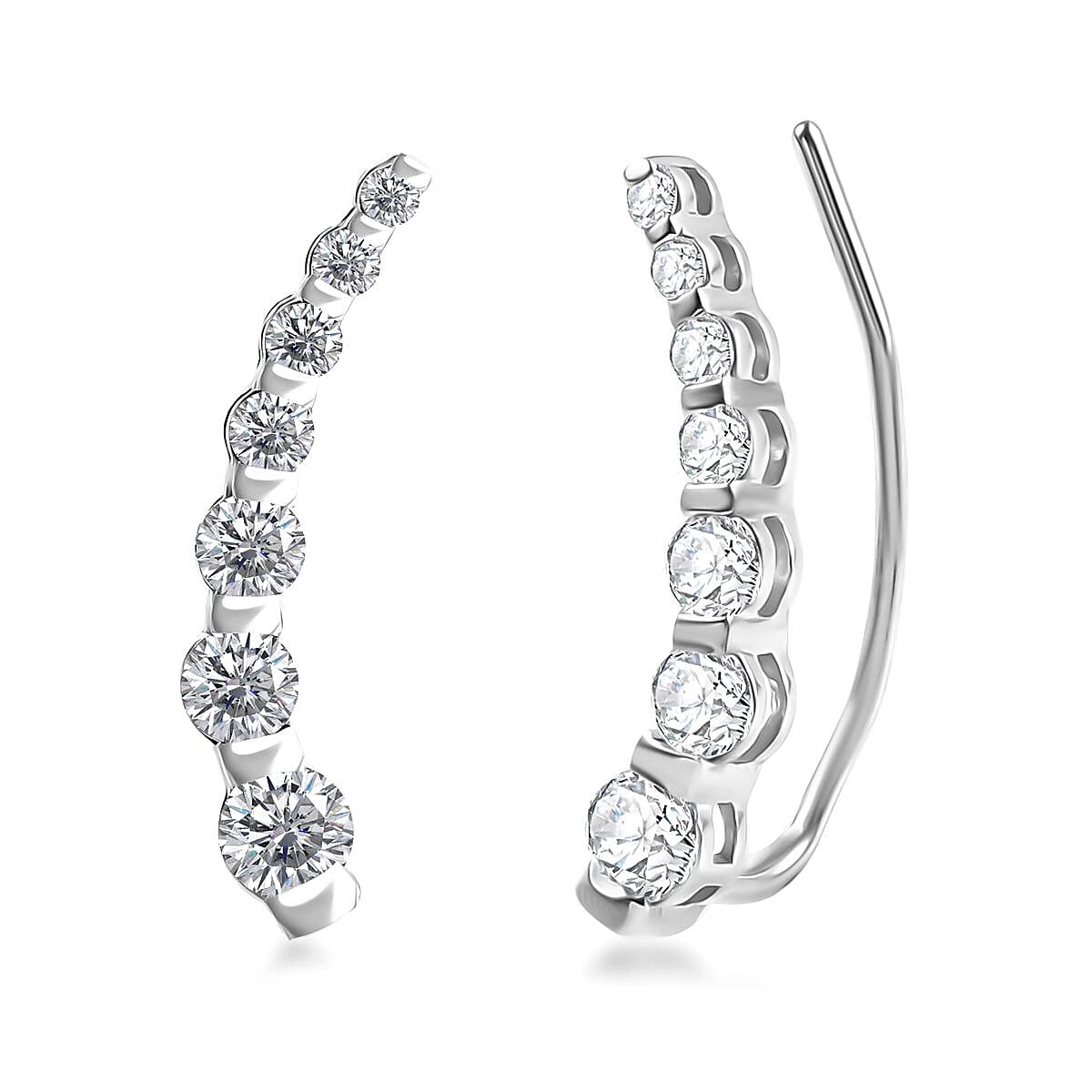 Moissanite Climber Earrings in Platinum Over Sterling Silver 1.50 ctw image number 0