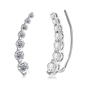 Moissanite Climber Earrings in Platinum Over Sterling Silver 1.50 ctw
