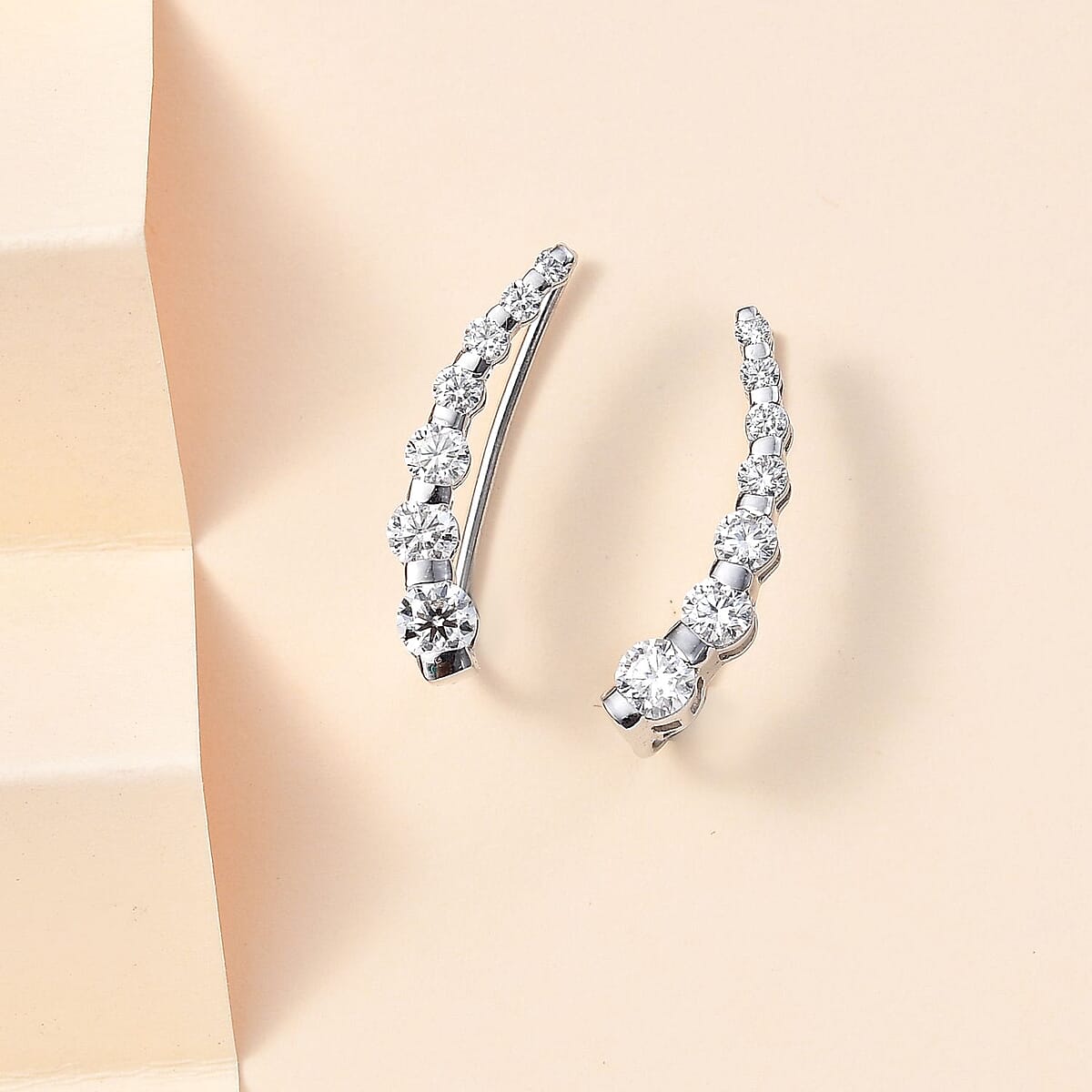 Moissanite Climber Earrings in Platinum Over Sterling Silver 1.50 ctw image number 1