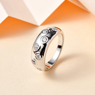Moissanite Ring in Platinum Over Sterling Silver (Size 10.0) 0.40 ctw