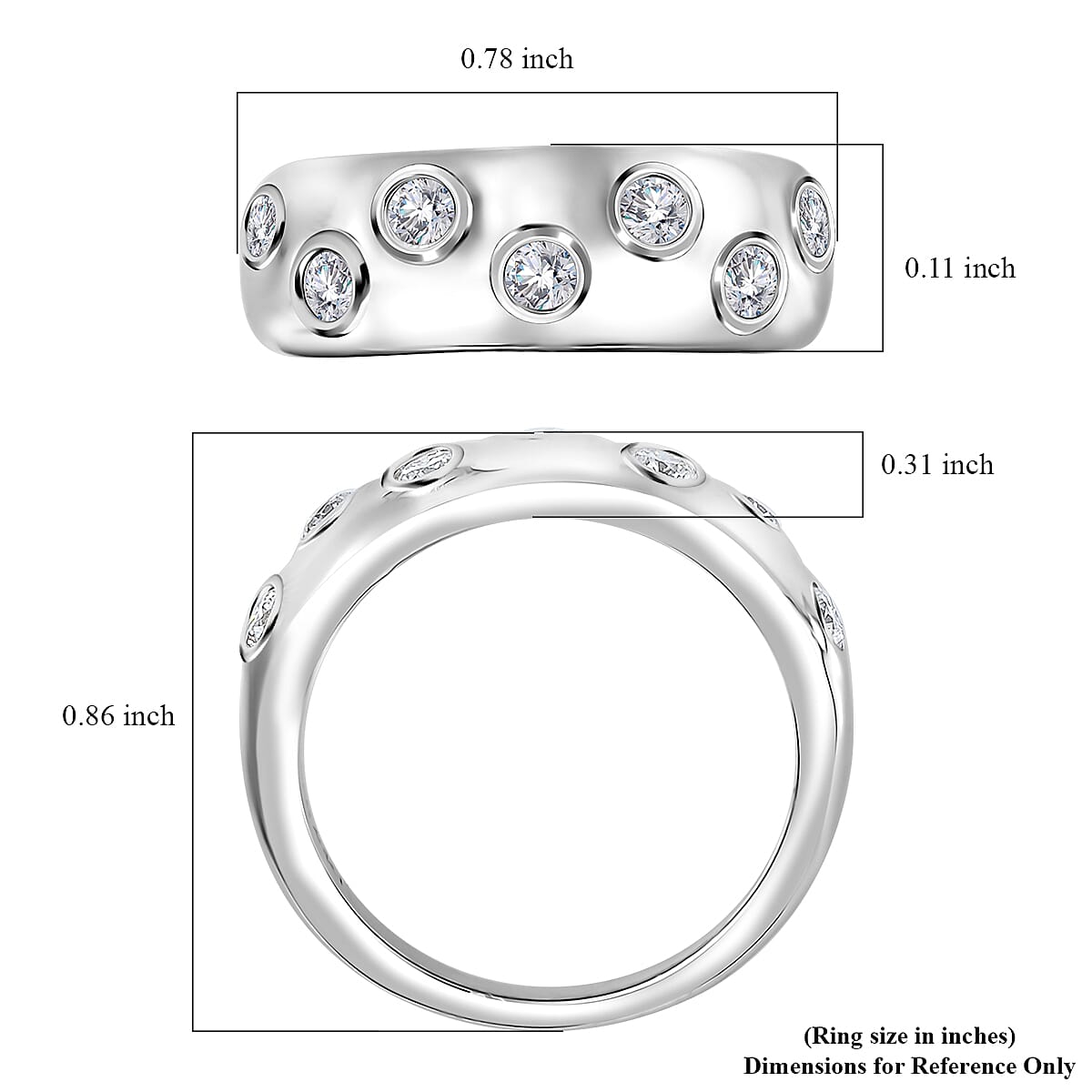 Moissanite Ring in Platinum Over Sterling Silver (Size 10.0) 0.40 ctw