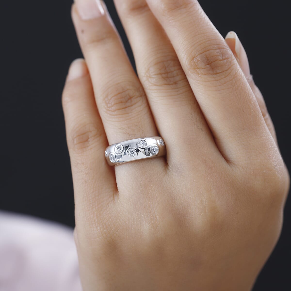Moissanite Ring in Platinum Over Sterling Silver (Size 9.0) 0.40 ctw image number 2