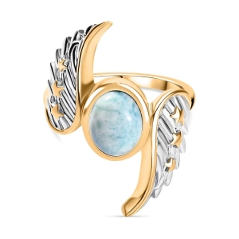 Larimar and Kanchanaburi Blue Sapphire 2.28 ctw Ring in Sterling Silver (Size 9.0)
