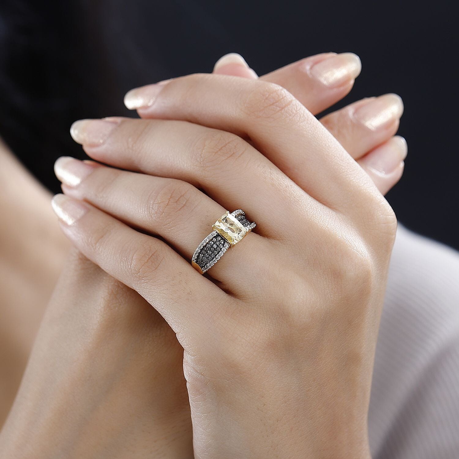 Brazilian Sunfire Beryl, Brown and White Zircon Ring in Vermeil Yellow Gold Over Sterling Silver (Size 10.0) 2.00 ctw