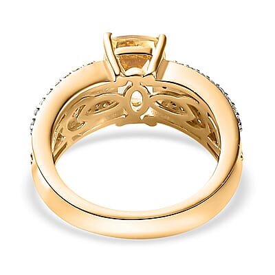 Brazilian Sunfire Beryl, Brown and White Zircon Ring in Vermeil Yellow Gold Over Sterling Silver (Size 10.0) 2.00 ctw