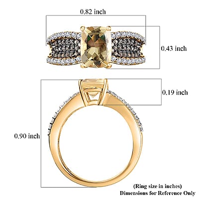 Brazilian Sunfire Beryl, Brown and White Zircon Ring in Vermeil Yellow Gold Over Sterling Silver (Size 10.0) 2.00 ctw