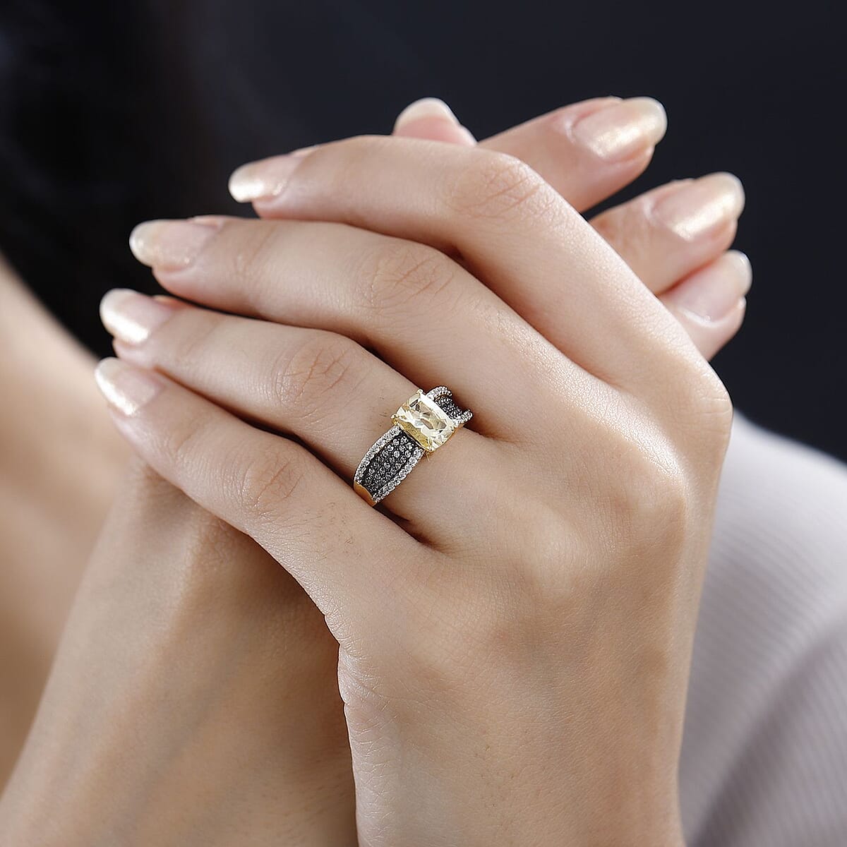 Brazilian Sunfire Beryl, Brown and White Zircon Ring in Vermeil Yellow Gold Over Sterling Silver (Size 8.0) 2.00 ctw image number 2