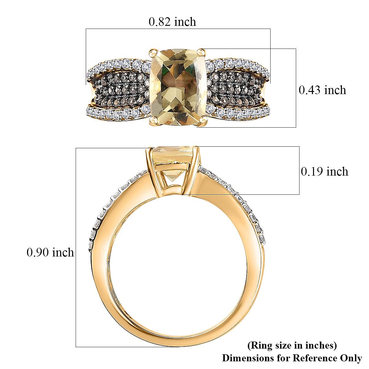 Brazilian Sunfire Beryl, Brown and White Zircon Ring in Vermeil Yellow Gold Over Sterling Silver (Size 8.0) 2.00 ctw image number 5