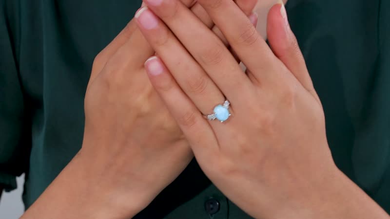 Premium Larimar, Diamond Ring in Rhodium Over Sterling Silver (Size 10.0) 3.40 ctw