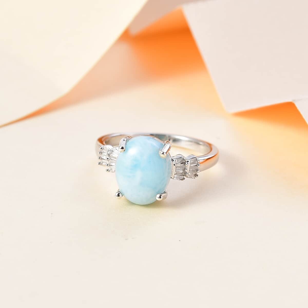 Larimar and Diamond Ring in Rhodium Over Sterling Silver (Size 10.0) 3.40 ctw image number 1