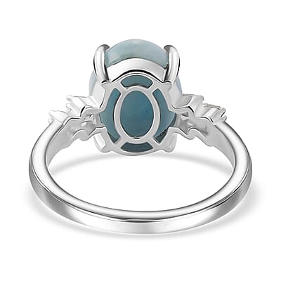 Larimar and Diamond Ring in Rhodium Over Sterling Silver (Size 10.0) 3.40 ctw