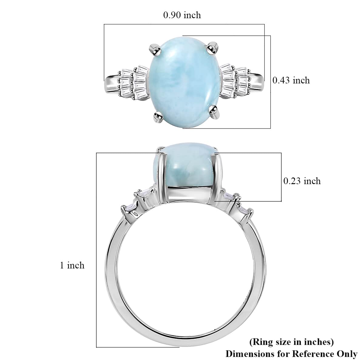 Larimar and Diamond Ring in Rhodium Over Sterling Silver (Size 10.0) 3.40 ctw image number 5