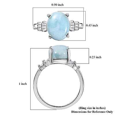 Larimar and Diamond Ring in Rhodium Over Sterling Silver (Size 10.0) 3.40 ctw