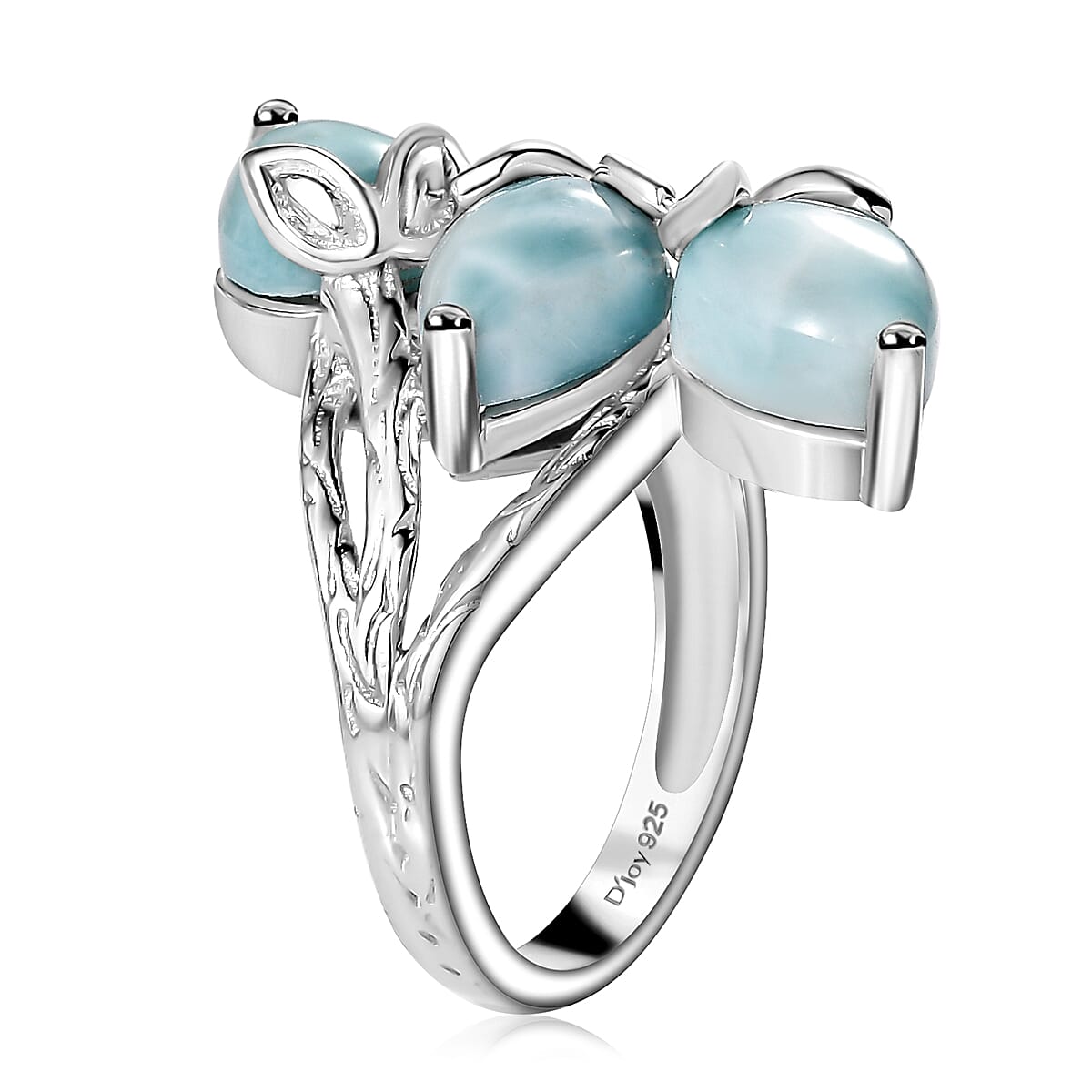 D'Joy Premium Larimar 6.35 ctw Sea Blossom Ring in Rhodium Over Sterling Silver (Size 10.0)