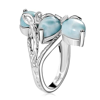 D'Joy Premium Larimar 6.35 ctw Sea Blossom Ring in Rhodium Over Sterling Silver (Size 10.0)