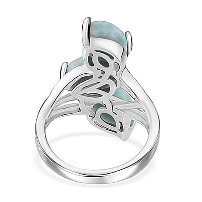D'Joy Premium Larimar 6.35 ctw Sea Blossom Ring in Rhodium Over Sterling Silver (Size 10.0)