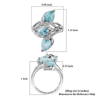 D'Joy Premium Larimar 6.35 ctw Sea Blossom Ring in Rhodium Over Sterling Silver (Size 10.0)