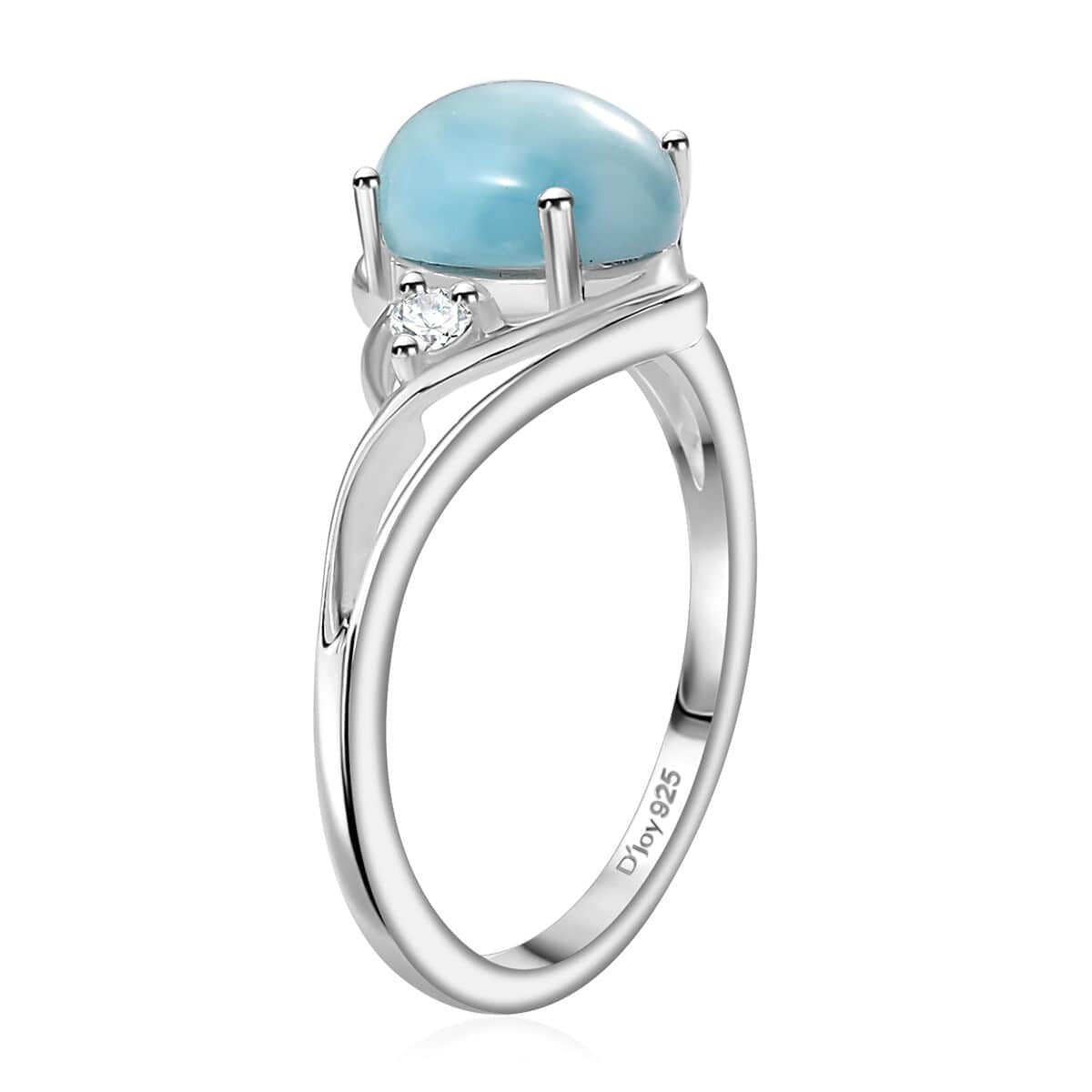 Premium Larimar, Moissanite Ring in Rhodium Over Sterling Silver (Size 6.0) 1.65 ctw image number 3