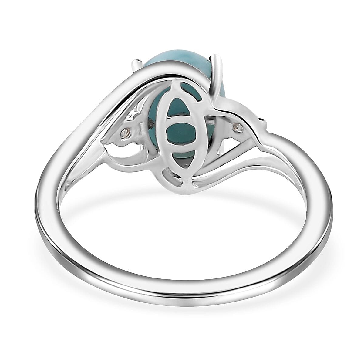 Larimar and Moissanite Ring in Rhodium Over Sterling Silver (Size 10.0) 1.65 ctw