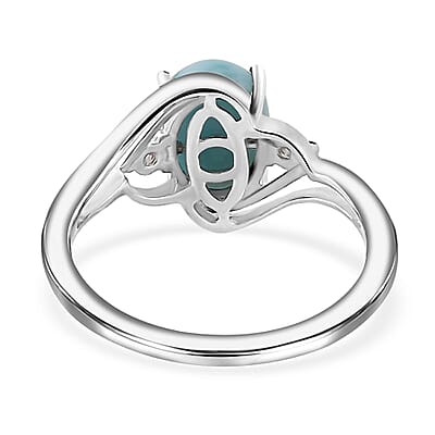 Larimar and Moissanite Ring in Rhodium Over Sterling Silver (Size 10.0) 1.65 ctw