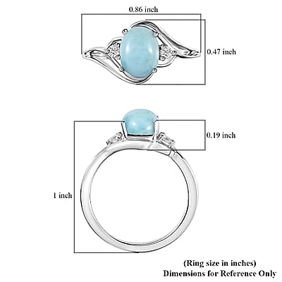 Larimar and Moissanite Ring in Rhodium Over Sterling Silver (Size 10.0) 1.65 ctw