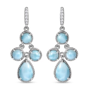 D'Joy Larimar and White Zircon 8.90 ctw Ocean Droplets Earrings in Rhodium Over Sterling Silver