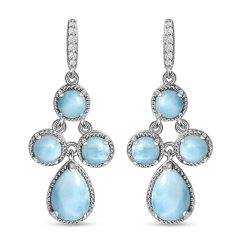 D'Joy Larimar and White Zircon 8.90 ctw Ocean Droplets Earrings in Rhodium Over Sterling Silver