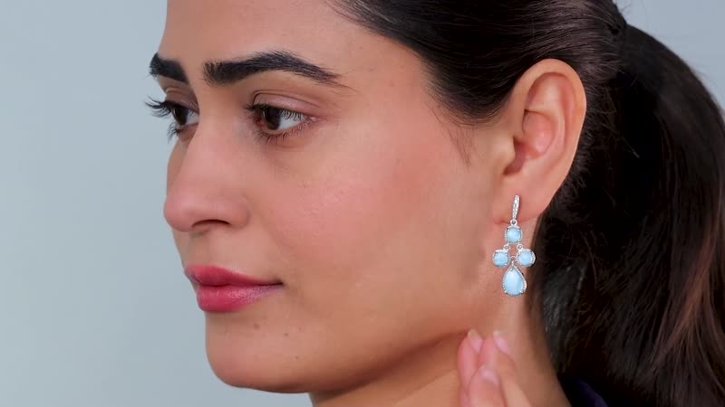 D'Joy Larimar and White Zircon 8.90 ctw Ocean Droplets Earrings in Rhodium Over Sterling Silver