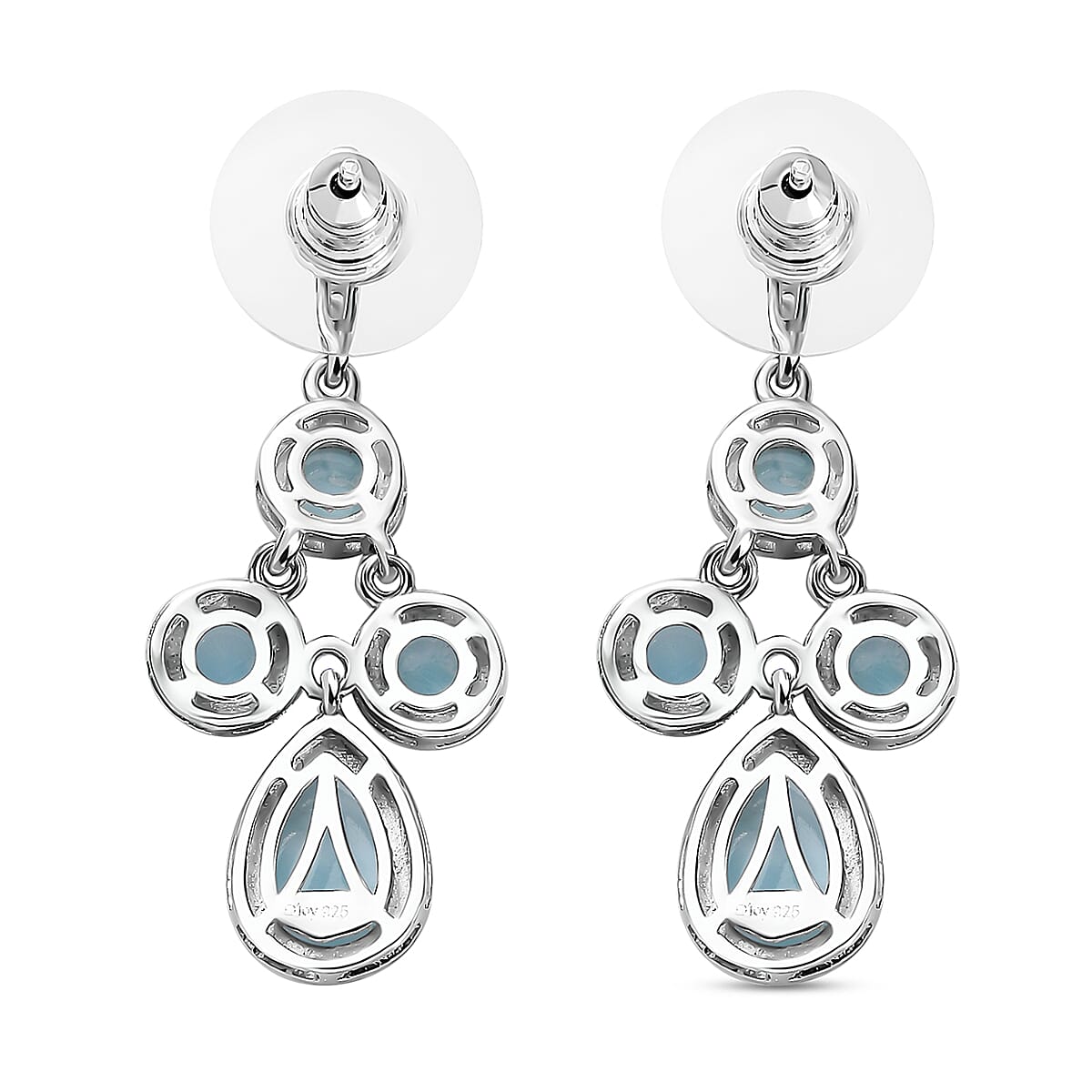 D'Joy Larimar and White Zircon 8.90 ctw Ocean Droplets Earrings in Rhodium Over Sterling Silver