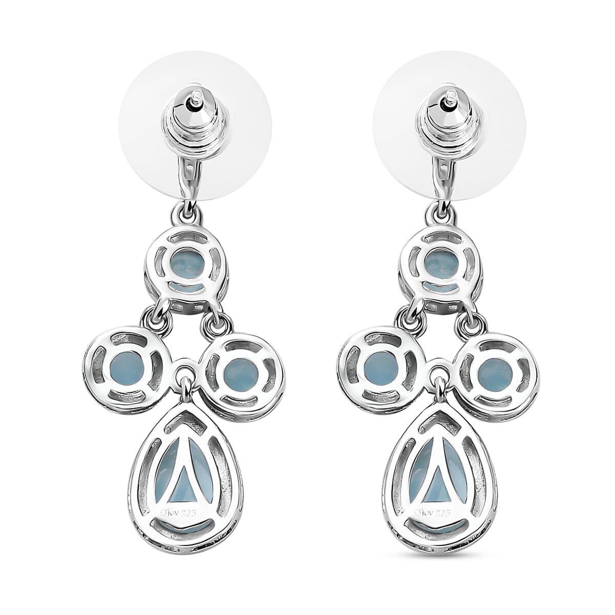 D'Joy Larimar and White Zircon 8.90 ctw Ocean Droplets Earrings in Rhodium Over Sterling Silver image number 3
