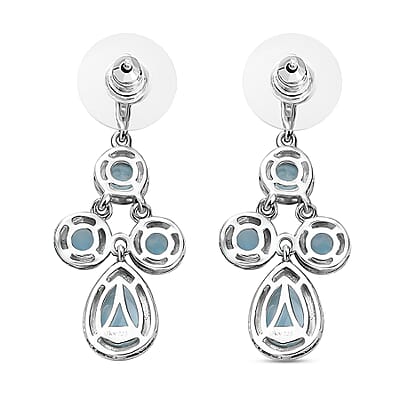 D'Joy Larimar and White Zircon 8.90 ctw Ocean Droplets Earrings in Rhodium Over Sterling Silver