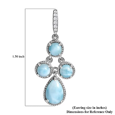 D'Joy Larimar and White Zircon 8.90 ctw Ocean Droplets Earrings in Rhodium Over Sterling Silver