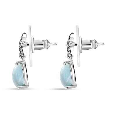 D'Joy Premium Larimar and White Zircon 2.00 ctw Starfish Earrings in Rhodium Over Sterling Silver