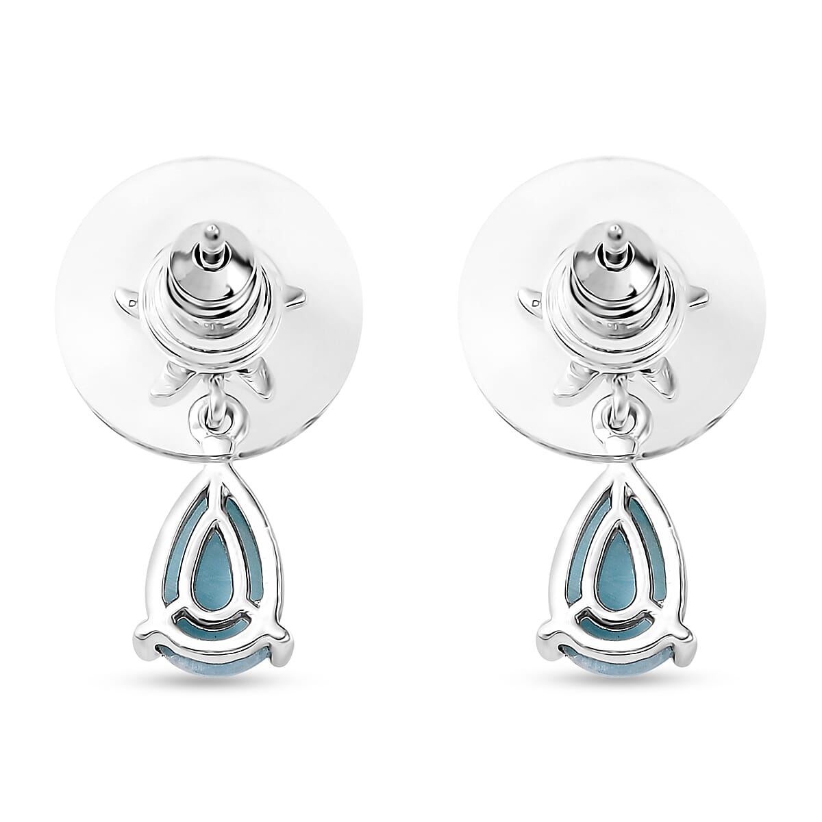 D'Joy Premium Larimar and White Zircon 2.00 ctw Starfish Earrings in Rhodium Over Sterling Silver